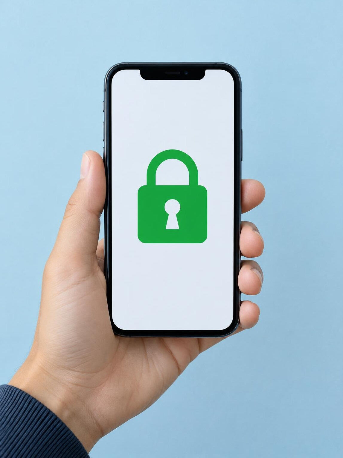 Smartphone showing a padlock security icon on screen