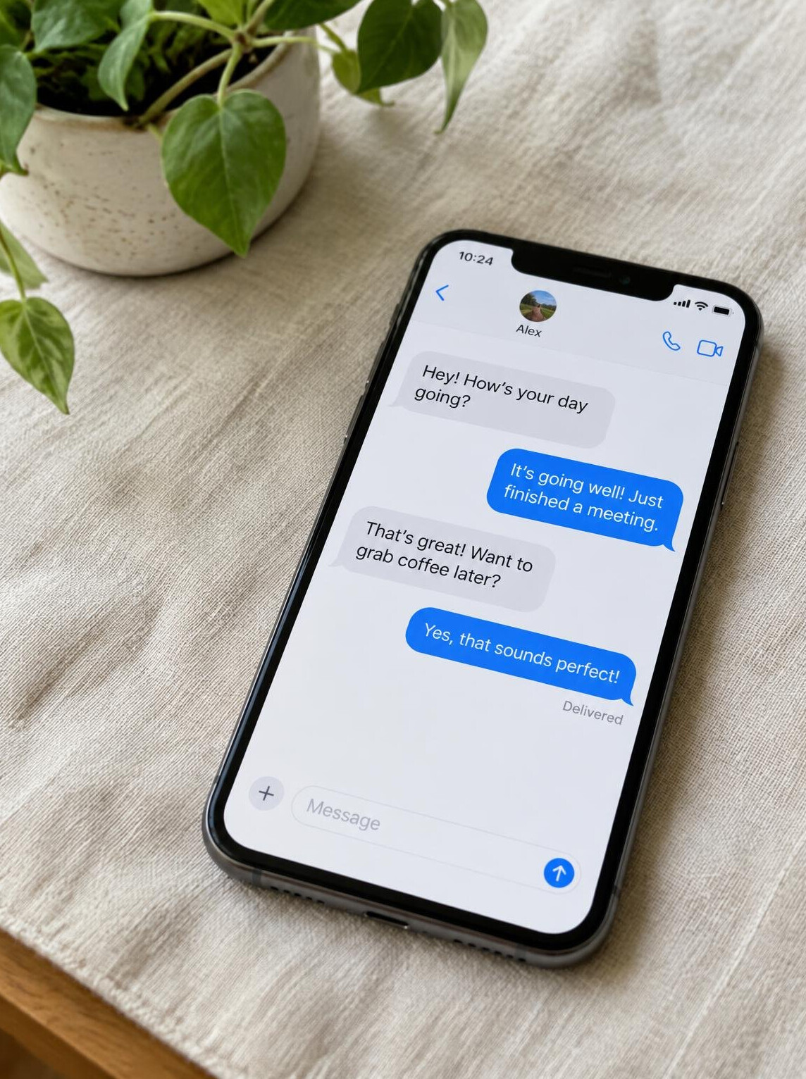 Smartphone with large readable text messages on screen